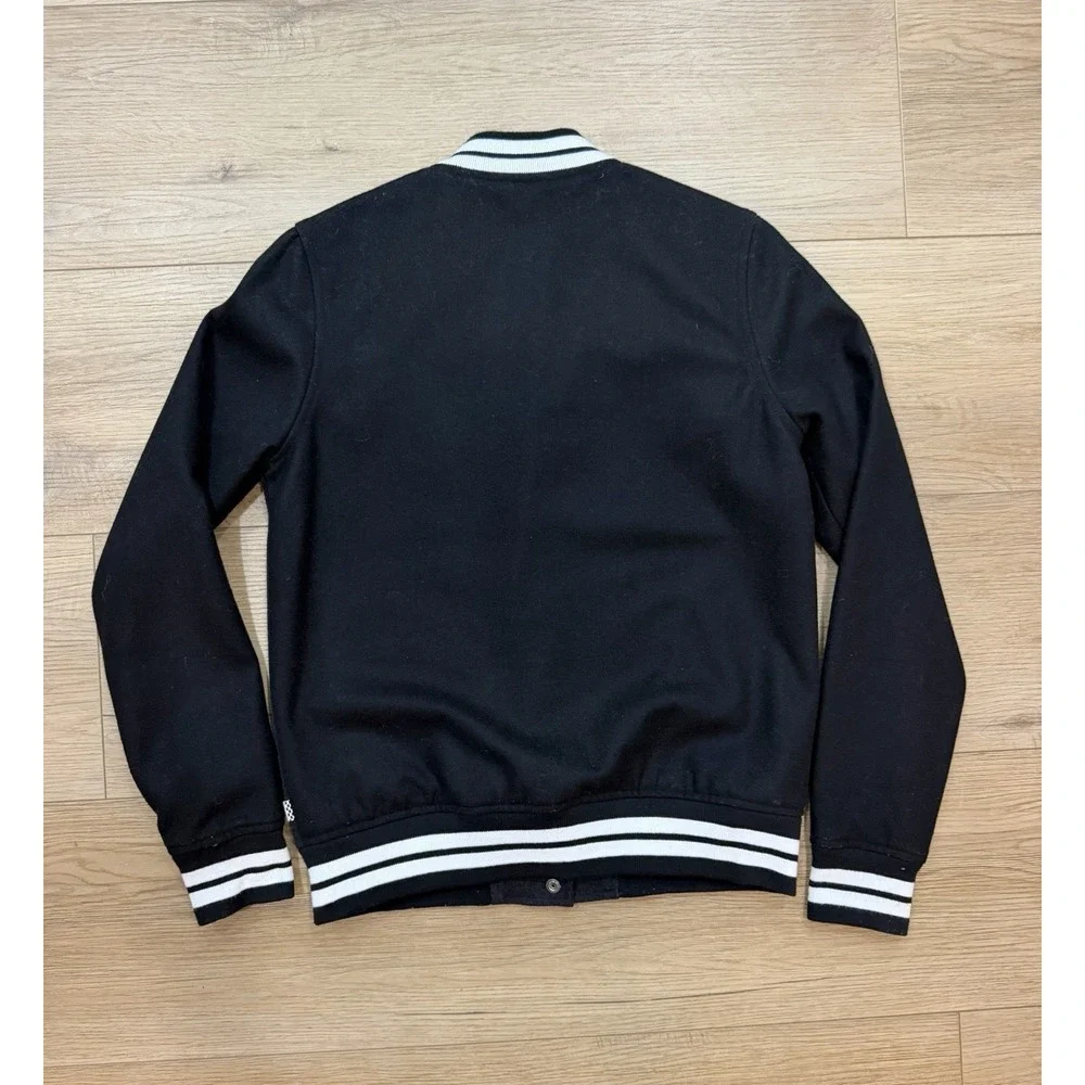 Vans Off The Wall Varsity Jacket Mens Small Black Wool Blend 2016 VN0A2XDW